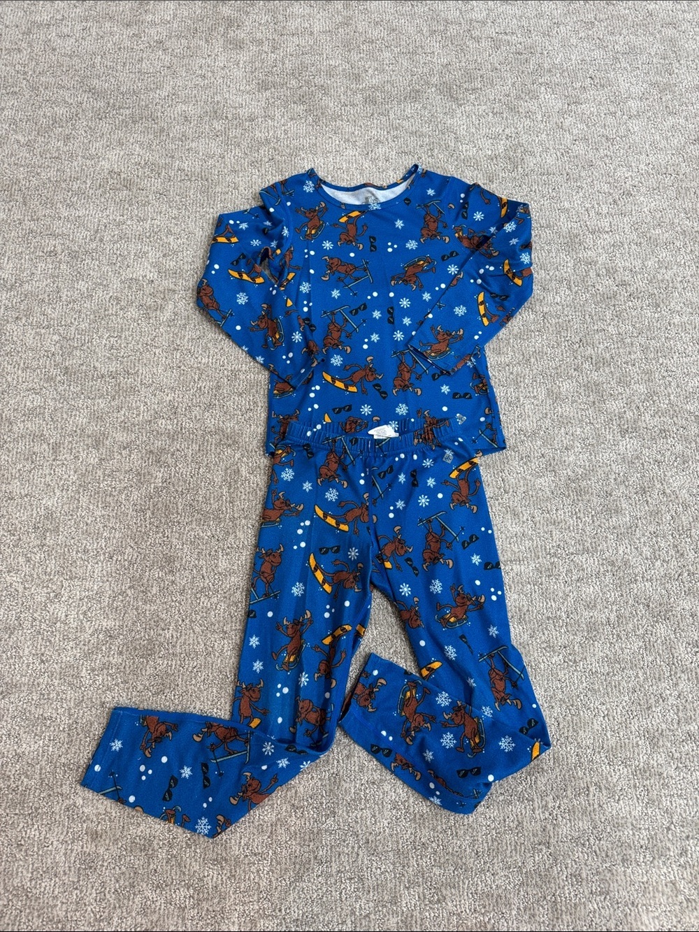 Kids Blue Skiing Reindeer Pajama Set - Cozy Long Sleeve Two-Piece